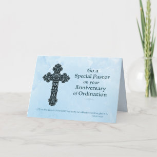 Pastor Ordination Anniversary Ornate Cross Card
