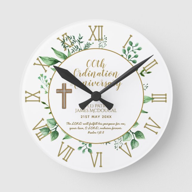PASTOR Ordination Anniversary Verse - Personalised Round Clock (Front)
