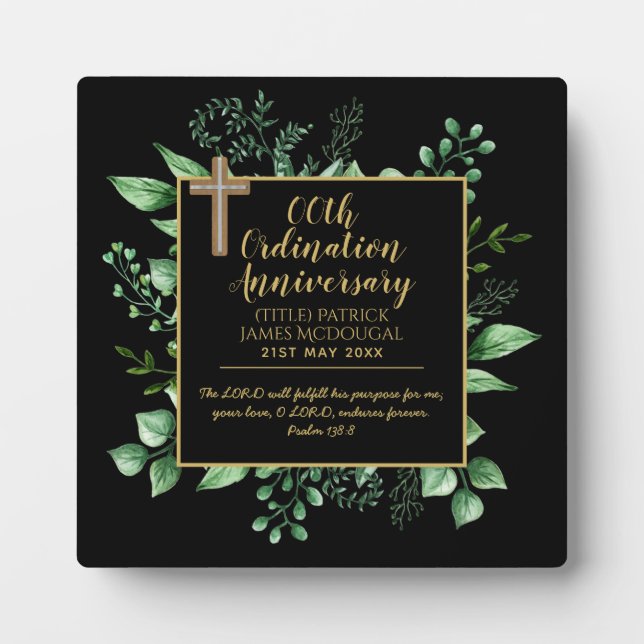 PASTOR Ordination Anniversary Verse - Personalized Plaque (Front)