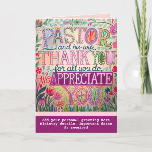✝️ Pastor Pastor's Wife Appreciation Anniversary   Thank You Card
