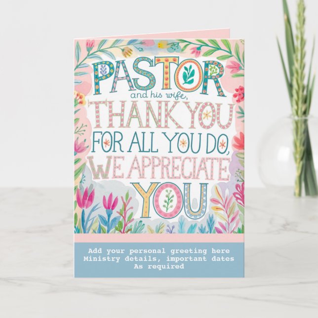 ✝️ Pastor Pastor's Wife Appreciation Anniversary   Thank You Card (Front)