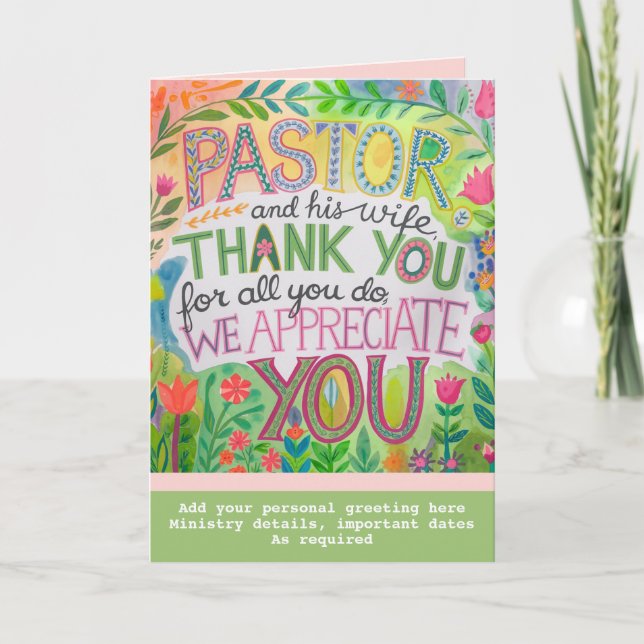 ✝️ Pastor Pastor's Wife Appreciation Anniversary   Thank You Card (Front)