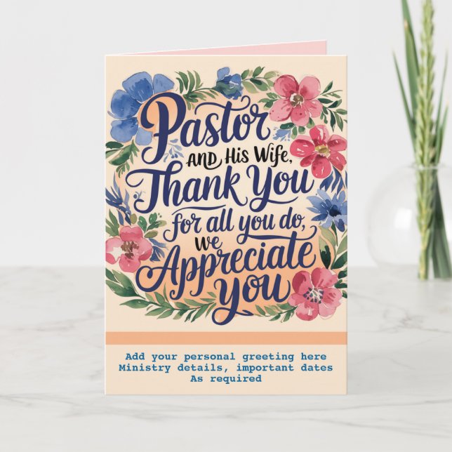 ✝️ Pastor Pastor's Wife Appreciation Anniversary   Thank You Card (Front)