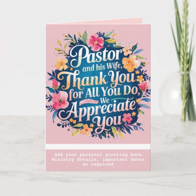 ✝️ Pastor Pastor's Wife Appreciation Anniversary   Thank You Card (Front)