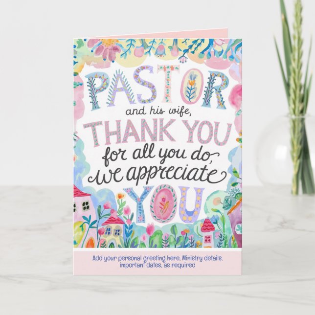✝️ Pastor Pastor's Wife Appreciation Anniversary   Thank You Card (Front)