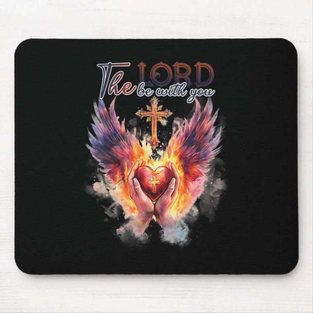 Pastor - Praying Hands Before Sacred Heart  Mouse Mat (Front)