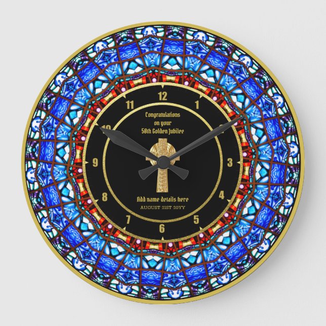 Pastor Priest Ordination Anniversary Stained Glass Large Clock (Front)