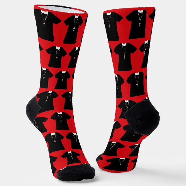 Pastor, Priest, Vicar and Clergy Red Patterned Socks (Angled)