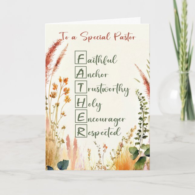 Pastor Religious Father's Day Acrostic Words Card (Front)