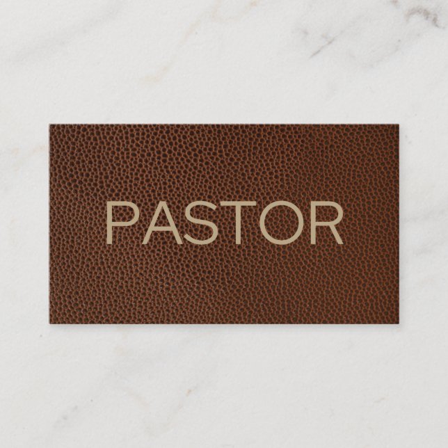 Pastor Rustic Brown Leather Church Business Card (Front)
