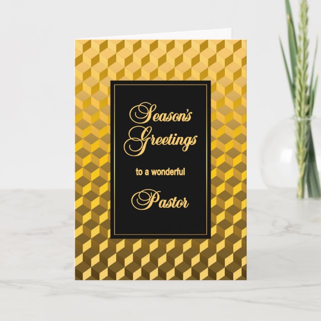 Pastor Seasons Greetings Golden Effect Blocks Holiday Card (Front)