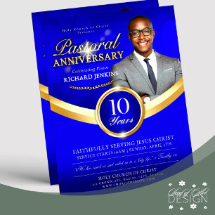 Pastoral Anniversary Blue & Gold Church Event Flyer