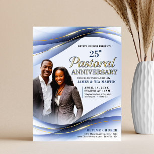 Pastoral Anniversary Blue & Gold Church Flyer