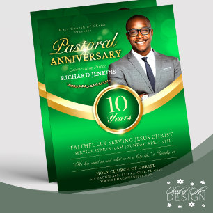 Pastoral Anniversary Green & Gold Church Event Flyer