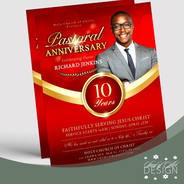 Pastoral Anniversary Red & Gold Church Event Flyer (Creator Uploaded)
