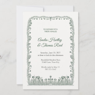Pastoral Bellflower Penwork Wedding Invitation