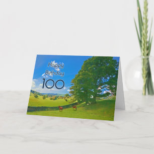 Pastoral landscape painting 100th Birthday card