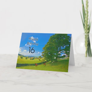 Pastoral landscape painting 16th Birthday card