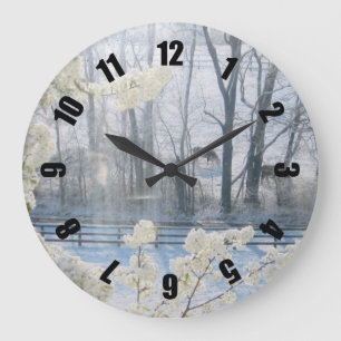 Pastoral Nature Scenery in Winter Large Clock