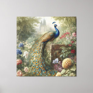 Pastoral Peacock Manor Romantic Landscape Art Canvas Print