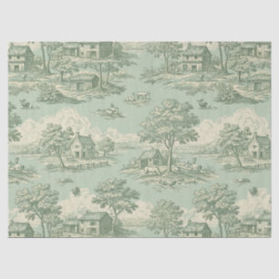 Pastoral Sage Green Toile Countryside Farm Scene 1 Tissue Paper