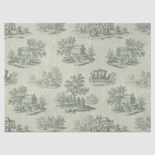 Pastoral Sage Green Toile Countryside Farm Scene 3 Tissue Paper