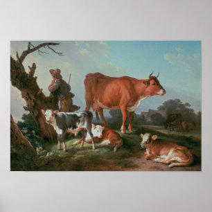 Pastoral scene with a cowherd poster