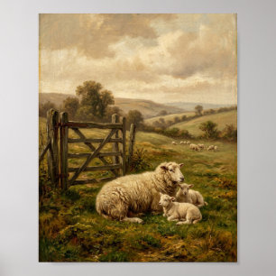 Pastoral Sheep Flock Meadow Landscape II Poster
