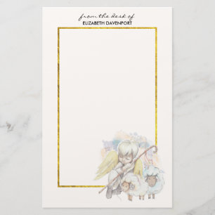 Pastoral Shepherd Angel with Lambs Stationery