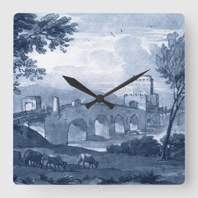 Pastoral Toile - Bridge Square Wall Clock (Front)