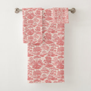 Pastoral Toile in Red Bath Towel Set