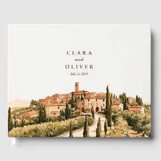 Pastoral Tuscan Hill Town Terracotta Wedding  Guest Book