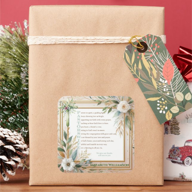 Pastors Wife Appreciation Gift Poem Personalised Square Sticker (Holiday)