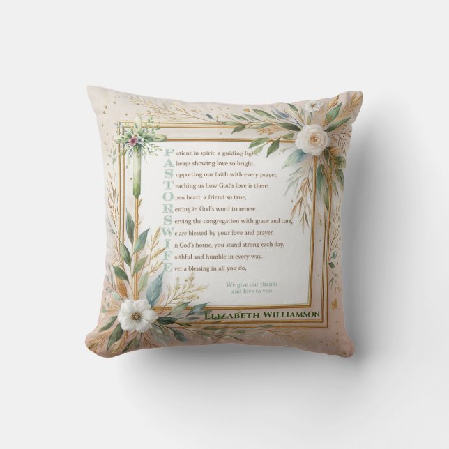 Pastors Wife Gift Ideas Poem Personalised Thanks Cushion (Front)
