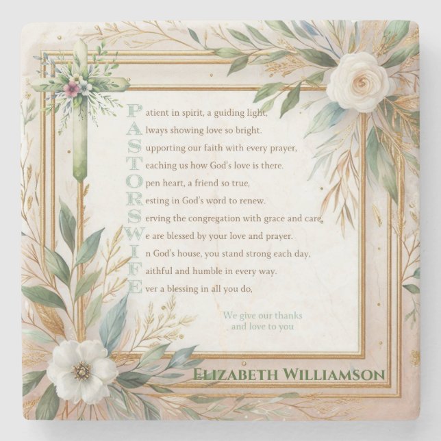 ✝️ Pastor's Wife Wives Appreciation Gift Thank You Stone Coaster (Front)
