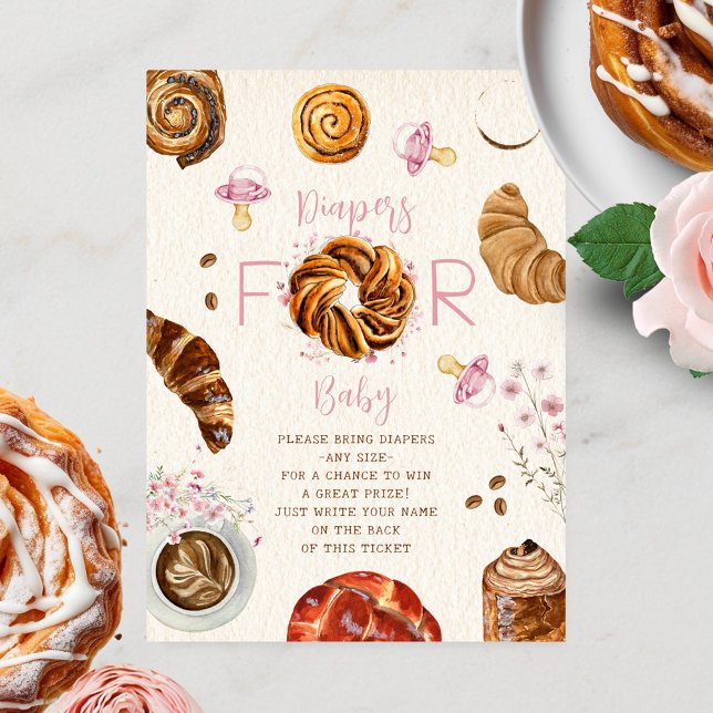 Pastries Pacifiers Girl Baby Shower Diaper Raffle  Enclosure Card (Creator Uploaded)