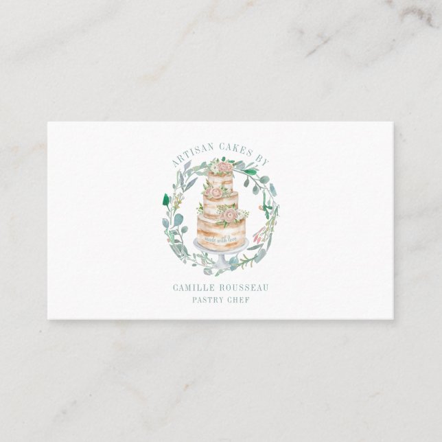 Pastry Bakery Chef Baker Elegant Cake  Business Ca Business Card (Front)