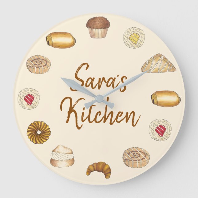 Pastry Bakery Croissant Danish Muffin Baked Goods Large Clock (Front)