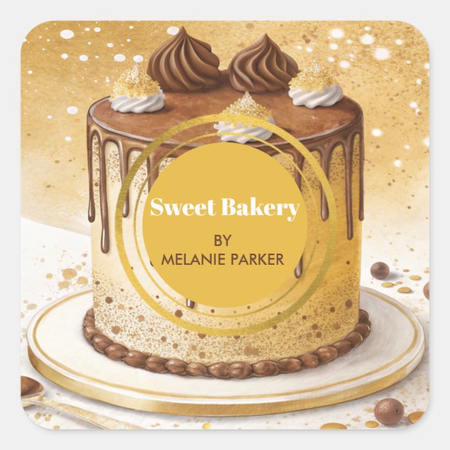  pastry bakery watercolor square sticker (Front)