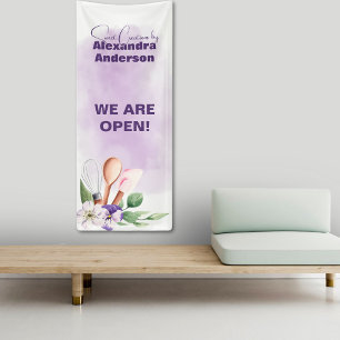 Pastry Baking Tools Purple Floral Watercolor Banner