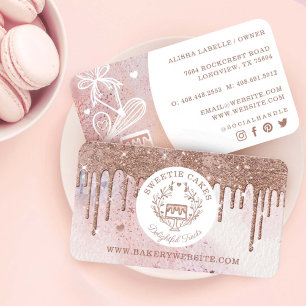 Pastry Cake Bakery Glitter Rose Gold Pink Drips Business Card