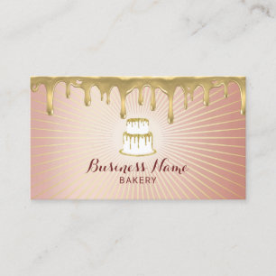 Pastry Cake Bakery Gold Drips Modern Rose Gold Business Card