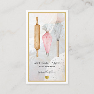 Pastry Chef Baker Pink Gold Watercolor Utensils Bu Business Card