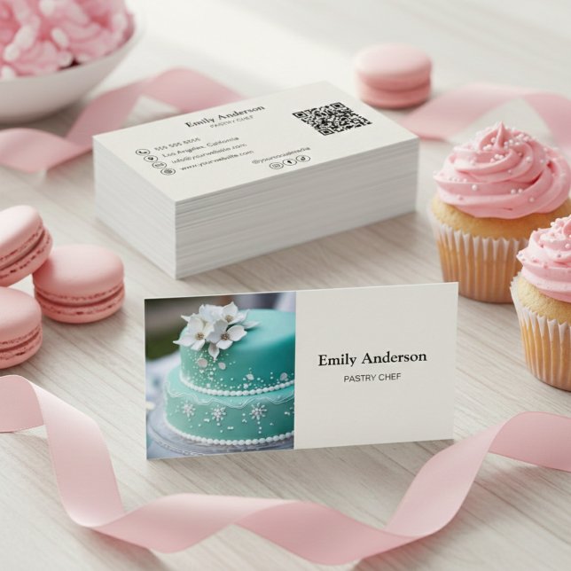 Pastry Chef Bakery Photo QR Code  Business Card (Pastry Chef Bakery Photo QR Code Business Card)