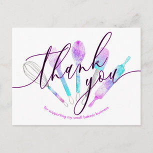 Pastry chef bakery utensils holographic thank you postcard