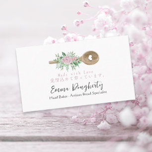 Pastry Chef Baking Utensil Wood Heart Dusty Rose Business Card
