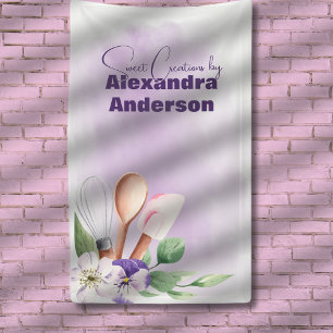 Pastry Chef Baking Utensils Purple Watercolor Banner