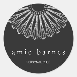 Pastry Chef Black White Whisk Logo Bakery Classic Round Sticker