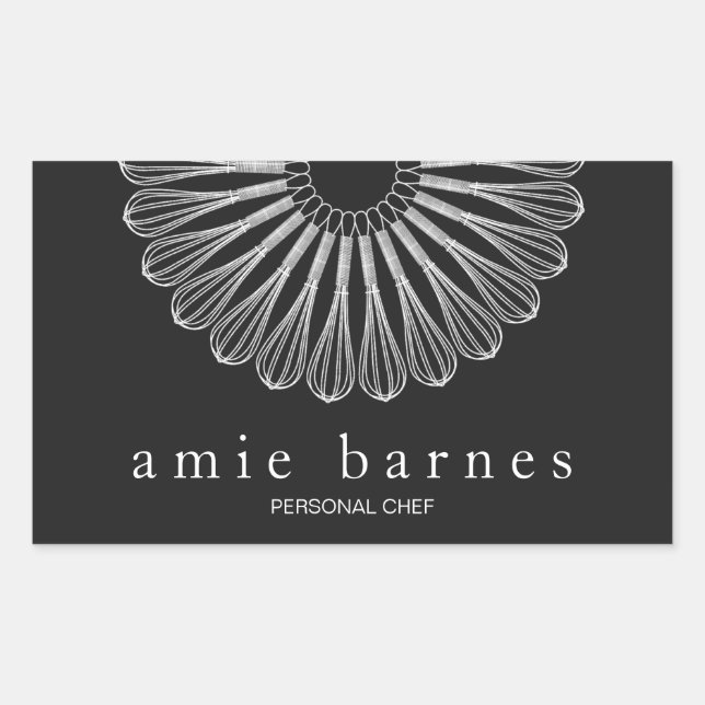 Pastry Chef Black White Whisk Logo Bakery Rectangular Sticker (Front)