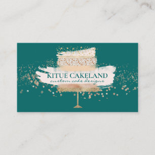 Pastry Chef Blush Pink Bakery Green Glitter Cake Business Card